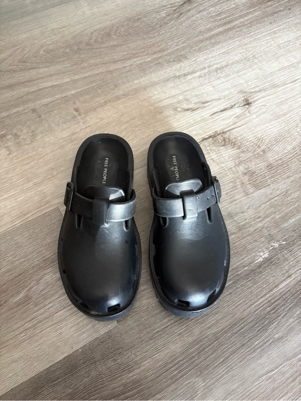 Free People Matte Black Buckle Clog Mules